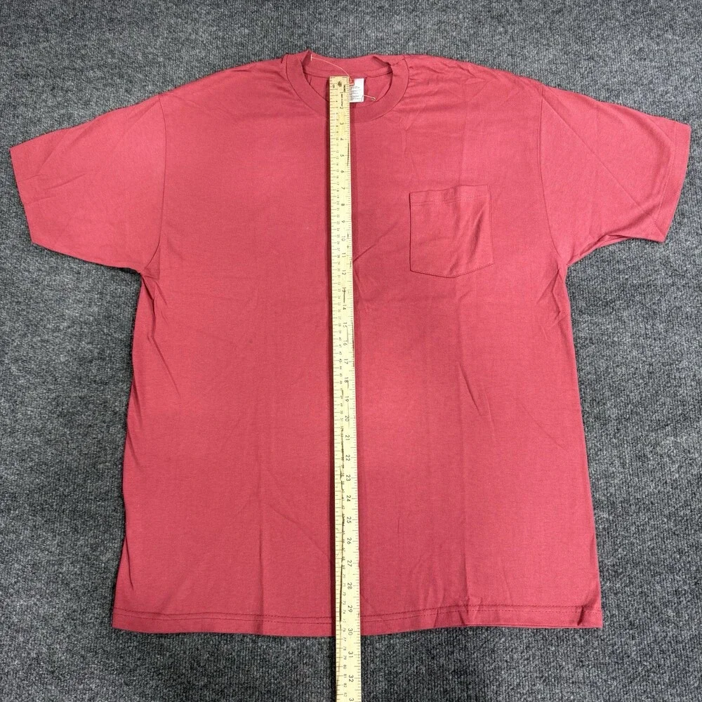 Hanes Mens Large Red Pocket T Shirt 100% Cotton Short Sleeve Crew Neck Basic Tee